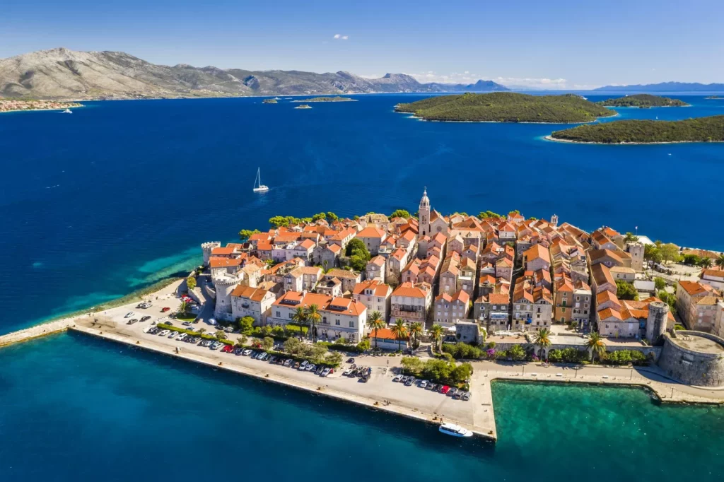 aerial view korcula old town korcula island croatia scaled