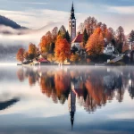 View of Bled lake and island